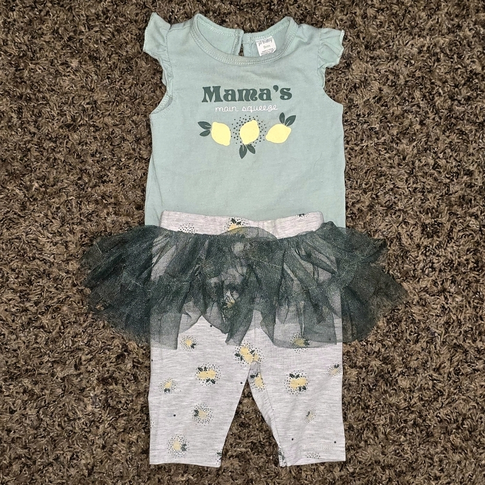 PL Baby "Mama's Main Squeeze" Lemon Onesie & Tutu Leggings Set, Size 9M